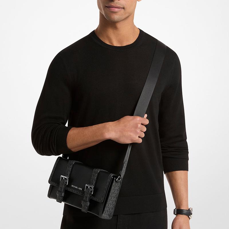 MICHAEL KORS COOPER presbyopic patchwork flap artificial leather shoulder bag men's black