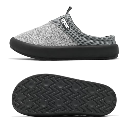 Mozu Men's Lightweight Slide Sandals with Cotton Blend Insoles and Clogs, Perfect for Indoor and Outdoor Wear, Gray Plain Weave and Mesh Combination (