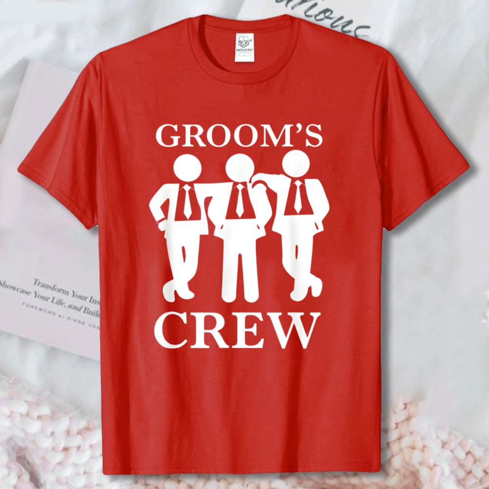 Grooms Crew Suit Stick Figure Cotton Unisex TShirt Minimal Wedding Groomsunisex Graphic Short Sleeve Tops Bachelor Party Casual Tee
