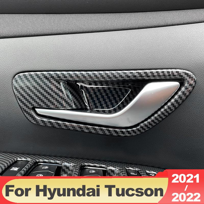 For Hyundai Tucson NX4  2022 2023 Hybrid N Line ABS Carbon Fiber Car Inner Door Handle Frame Cover Trim Interior Accessories