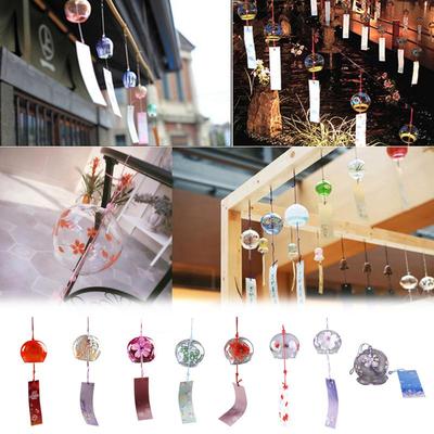 Japanese Style Glass Wind Chimes Hanging Craft Wind Bell Home DecorSakura Cherry Blossom Pattern Pendnat Chimes Wind Bells