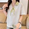 Navava Women ReTro Casual Loose FiT Ribbon Collar ShorT Sleeve T shirT nT3416