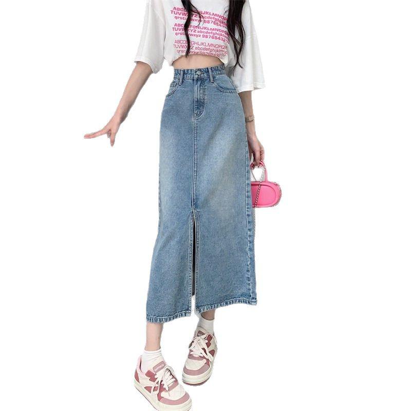 2025 Trendy A-Line Midi Denim Skirt: Stylish Mid-Length & Slimming Design