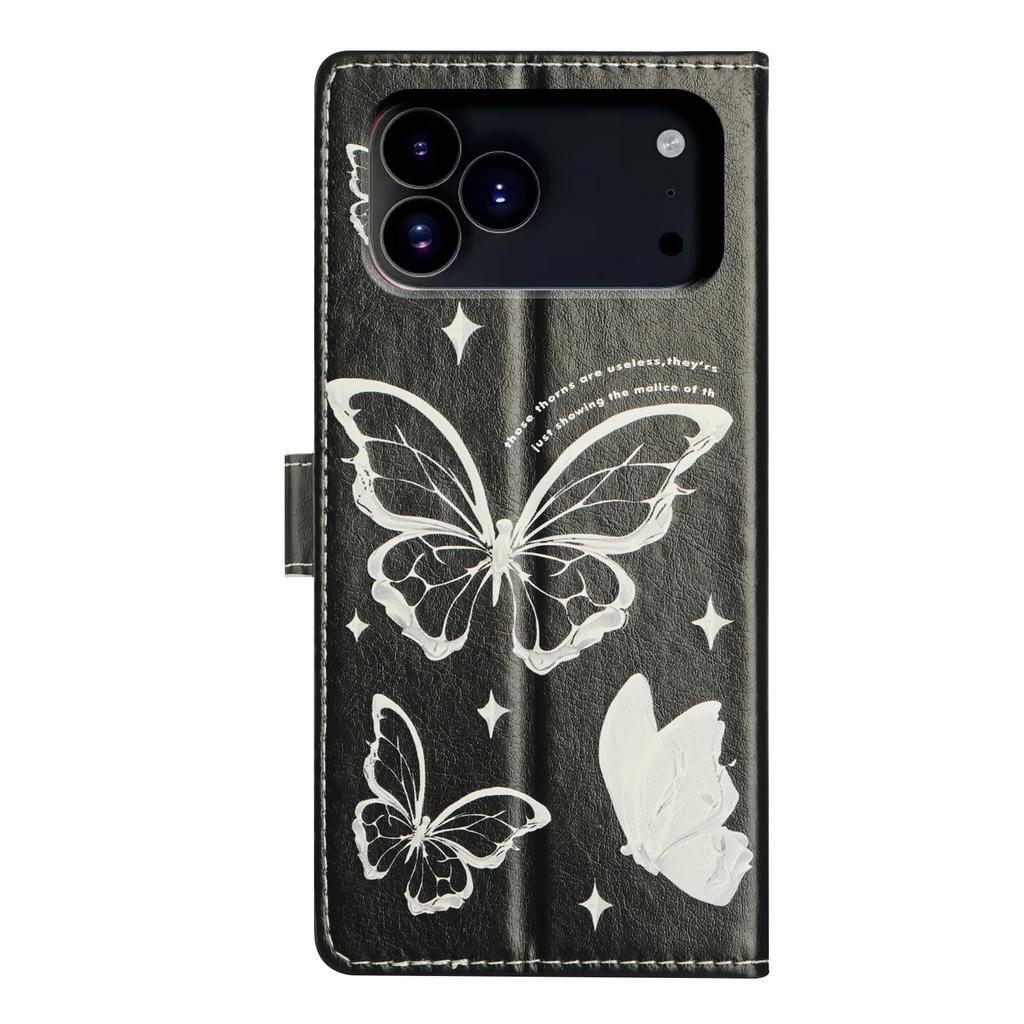 For iPhone 17 Pro Case Pattern Printing Wallet Stand Flip Leather Phone Cover with Strap