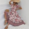 Europe, America and Summer On the New V-neck Print Fashion Elegant Bohemian Holiday Style Dress Long Dress