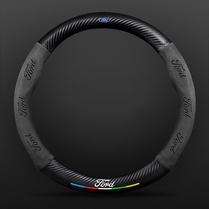 Car Anti-Slip Suede Carbon Fiber Steering Wheel Cover For Ford ST EXPLORER EDGE Fiesta Focus Mondeo F150 Fusion Mustang Kuga