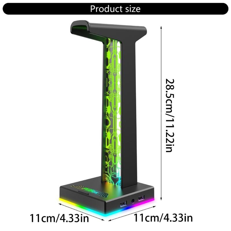 LED Headphone Stand 2 USB Charging Port Desk Gaming Headset Holder with 10 Light Modes Suitable for Earphone Accessories