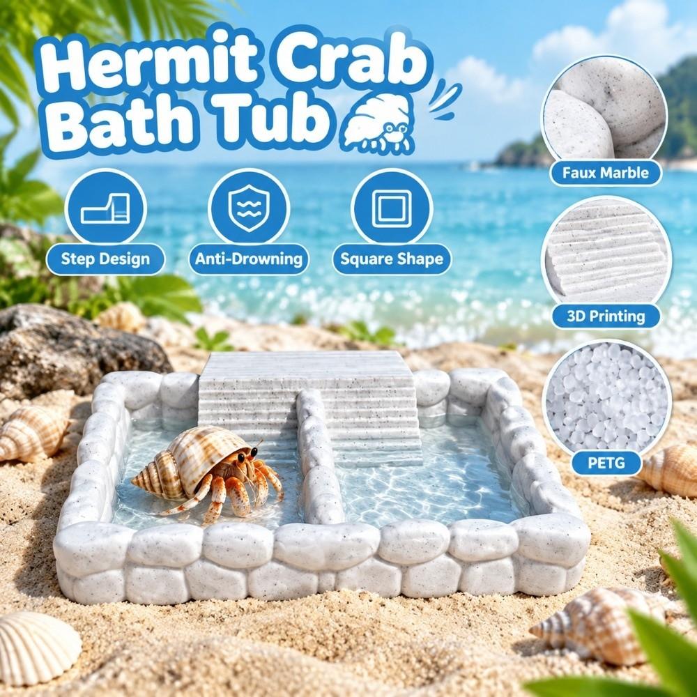 Anti-Drowning Hermit Crab Bath Tub 2-in-1 Reptile Water Basin Small Pet Water Basin Crawling Pet
