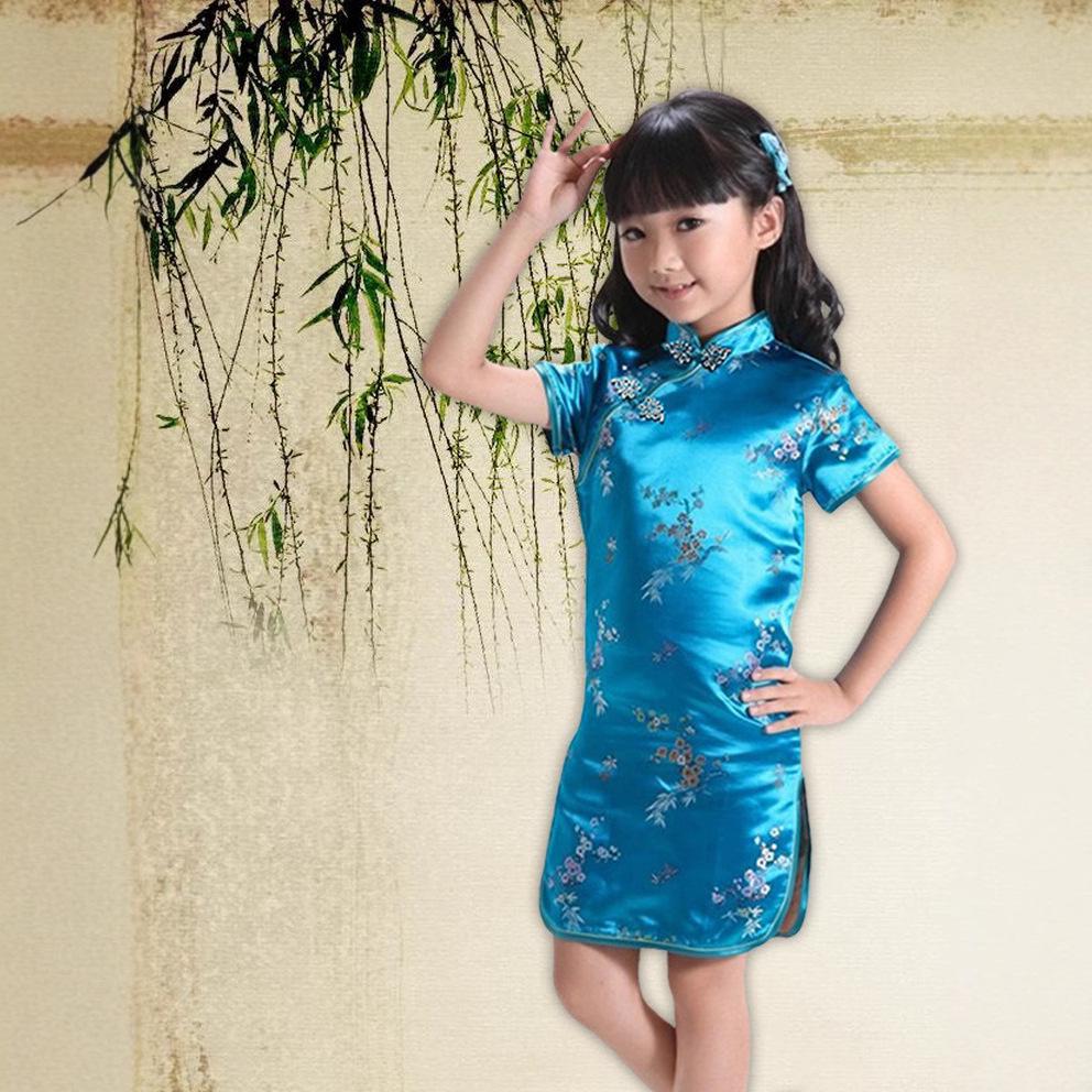 Summer Girls' Plum Blossom Bamboo Qipao Tang Princess Dress Ethnic Guzheng Performance Costume