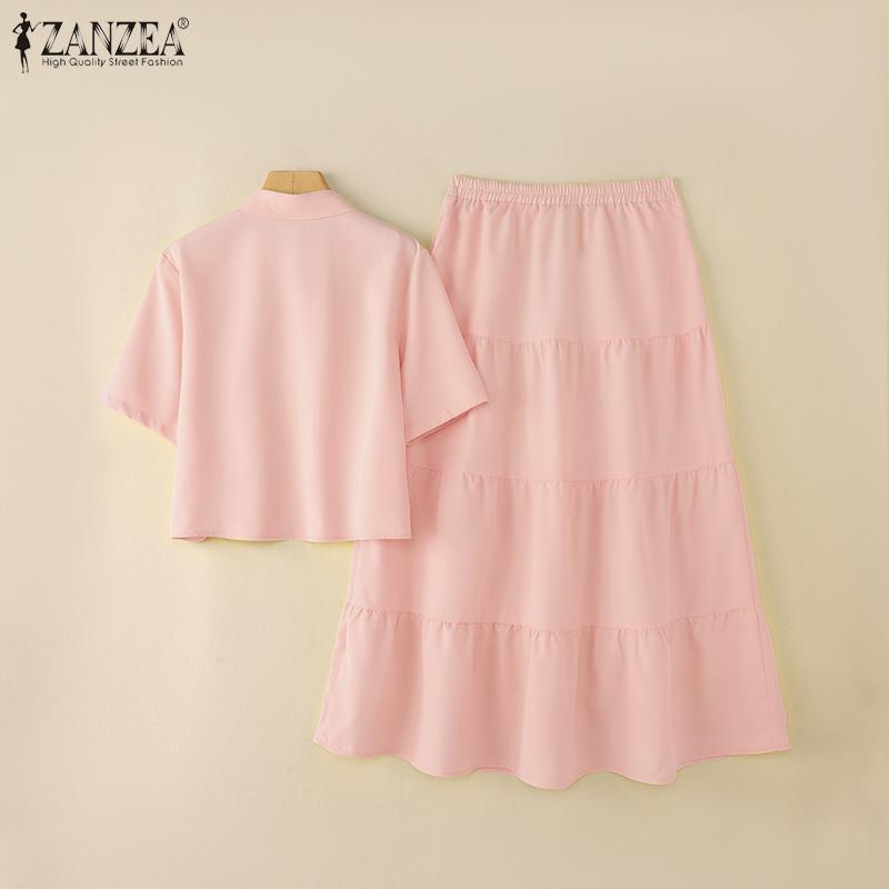 ZANZEA Dámské letní dvoudílné oblekové soupravy s krátkým rukávem a dlouhou sukní