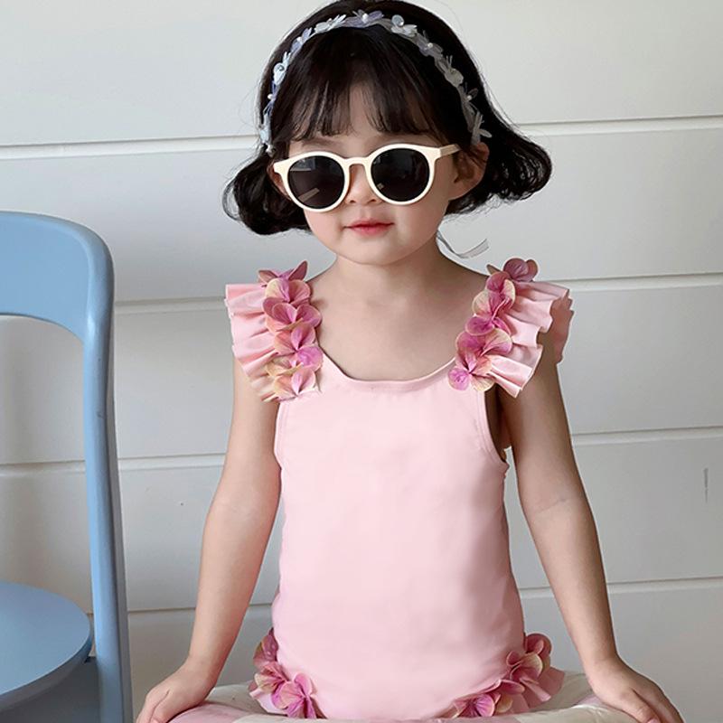 2025 Pink Lace Sling One-Piece Swimsuit for Girls - Fashionable Holiday Style