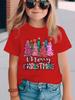 Girls Merry Christmas Graphic Short Sleeve T Shirt Cute Pink Christmas Trees Mixed Texture Letter Design Toddler Xmas Casual Tee