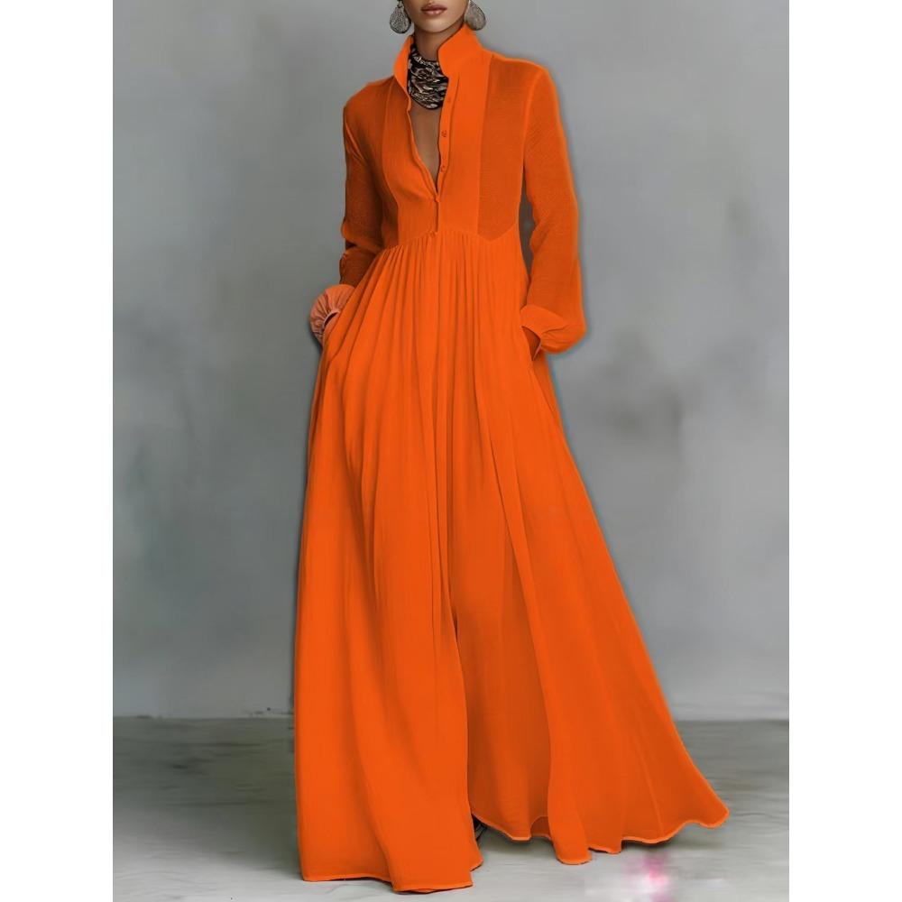 Abito Pieghettato a Vita Alta Sottile a Maniche Lunghe Stile Europeo e Americano Francese Temperamento Elegante Retro Casual Stile Vacanza