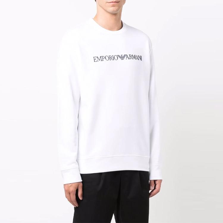 Emporio Armani Letter Print Loose Fit Crew Neck Long Sleeve Sweatshirt Men Sweatshirt White 8N1MR6-1JRIZ-F109