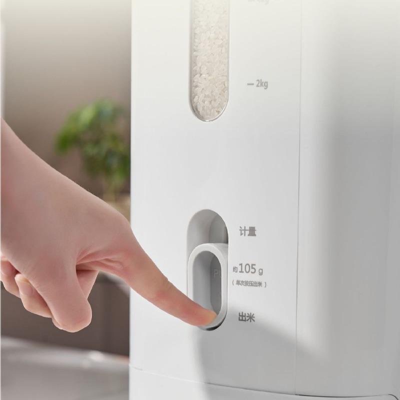 Japanese Style Rice Dispenser,Airtight Moisture-Proof Push-to-Release Measured Rice Container,Sealed Food StorageBin for Kitchen