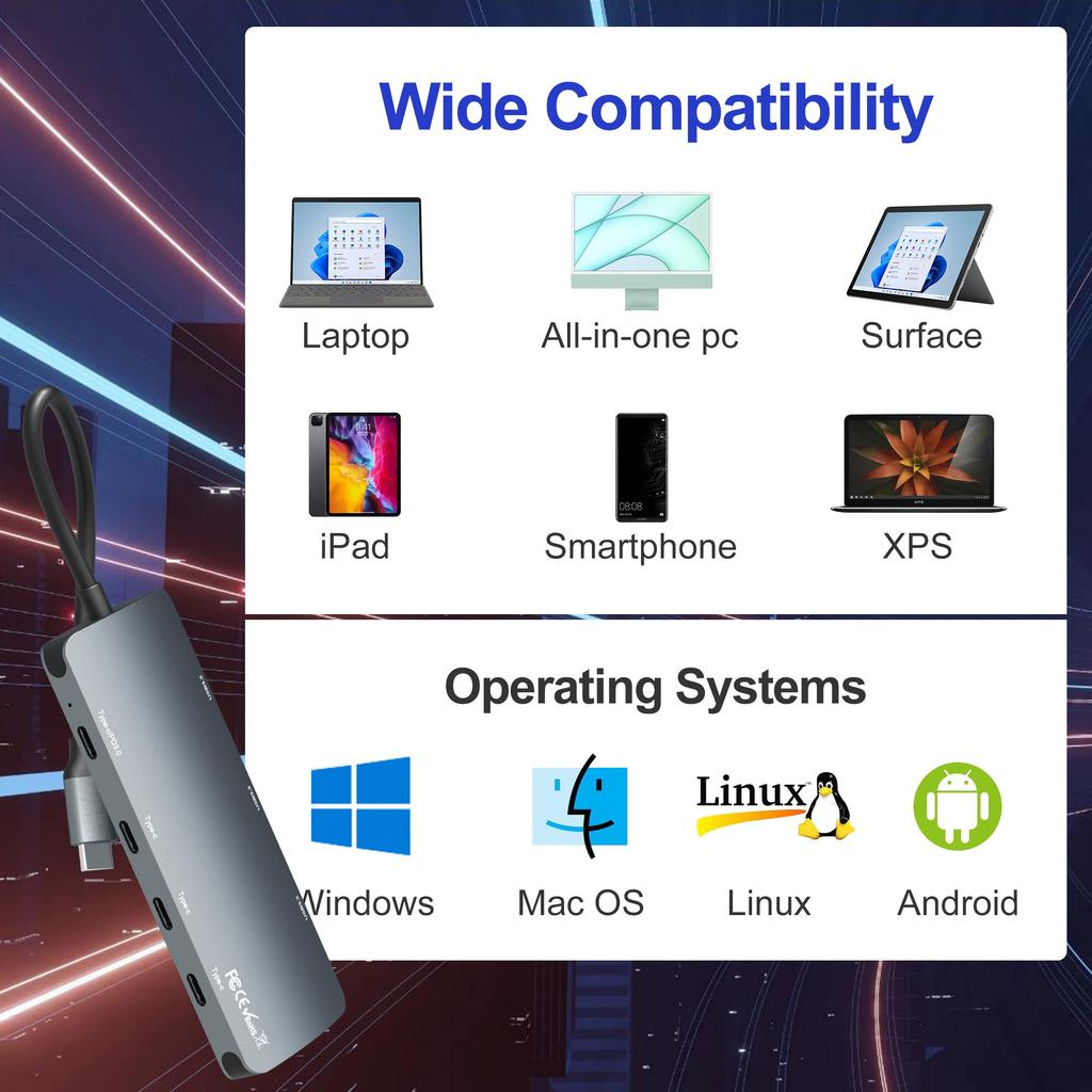 USB C To USB C Hub 10Gbps Gen2 3x 10Gbps 3x USB 10Gbps Ports 100W Power Delivery with 10Gbps Data Gen 2 Hub Adapter for MacBook C Devices 7-in-1 USB-C