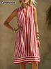 Summer Casual Fashion Deep V Neck Striped Sleeveless Dress