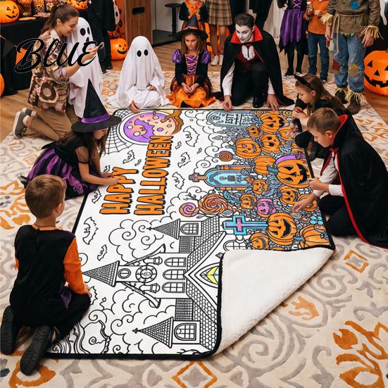 Artistic Sofa Accent Blanket Halloween DIY Coloring Blanket Color Your Own Throw with Optional Unique Craft Kits for Adults 24 Markers Washable Xmas