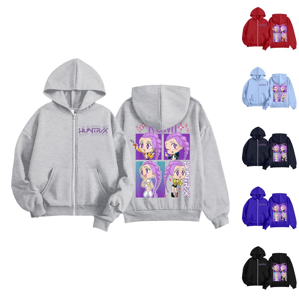 Kids Fashion Women's Lightweight Long Sleeve Zipper Hoodie Printed Hoodie With Pockets