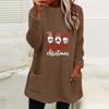 Damen Weihnachtsdruck Rundhals Locker Langarm Tasche Plüsch Hoodie