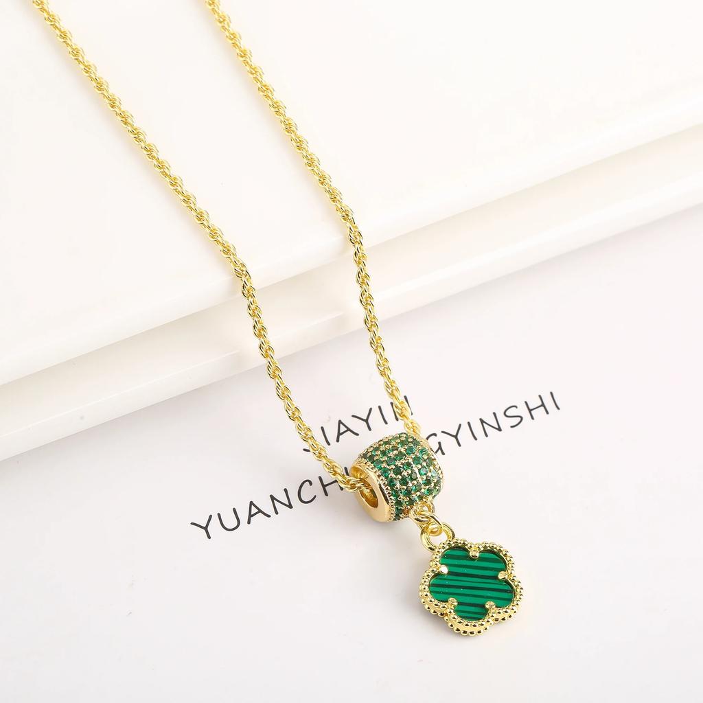Luxury shiny Zirconia Earrings for women Fashion Five-leaf Flower Earrings Necklace set Classic women's party jewelry Shamrock