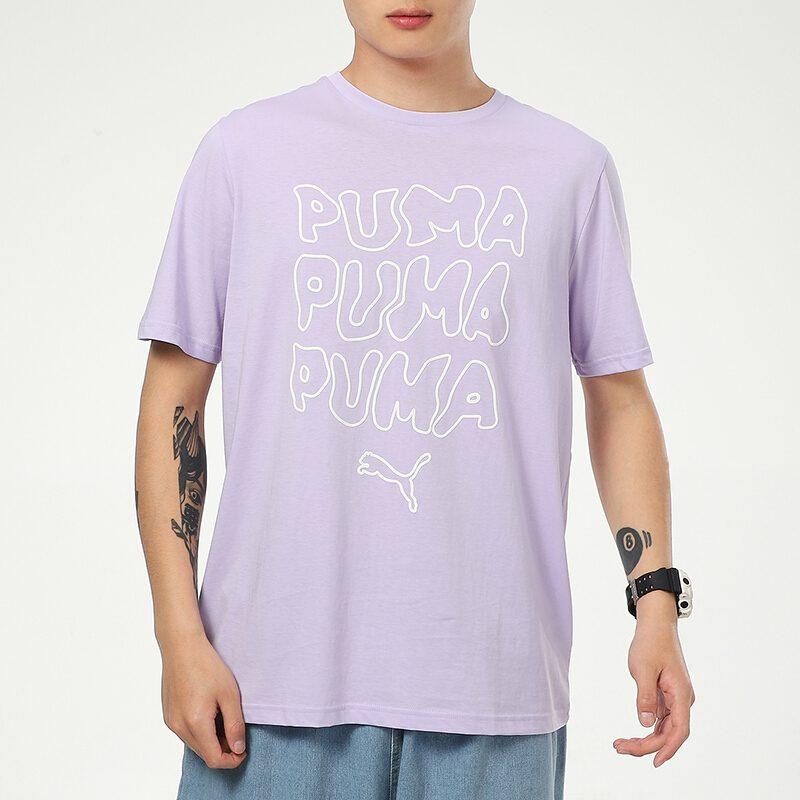PUMA T Shirts Men's Light Purple Crew Neck Moderate Straight Fit 532612-16