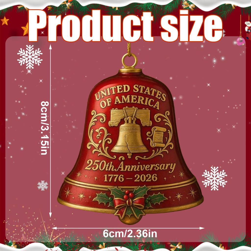 United States 250th Anniversary Bell Ornament Elegant USA 250th Anniversary Bell Ornament for Patriotic Holidays Christmas Tree