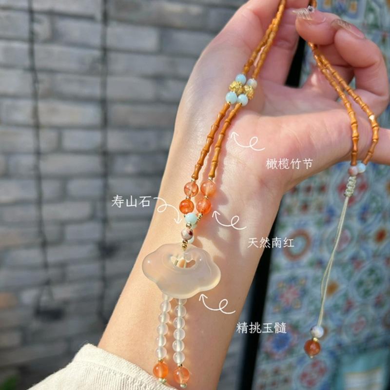 Natural chalcedony Ruyi lock pendant for peace and protection, Christmas and New Year's gift, handmade braided agate necklace for women