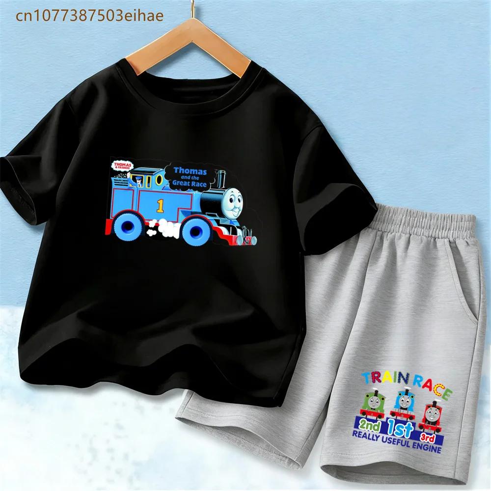 Thomas Train Children's Suit Soft Pure Polyester Tee with Vivid Train Design And Loose Shorts Cool Summer Outdoor Play Wear for Boy