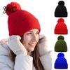 Solid Color Winter Headwear Knitted Hat with Faux Fur Ball, Soft Elastic Windproof Casual Daily Wear Warm Cap, Thickened for Men And Women Unisex