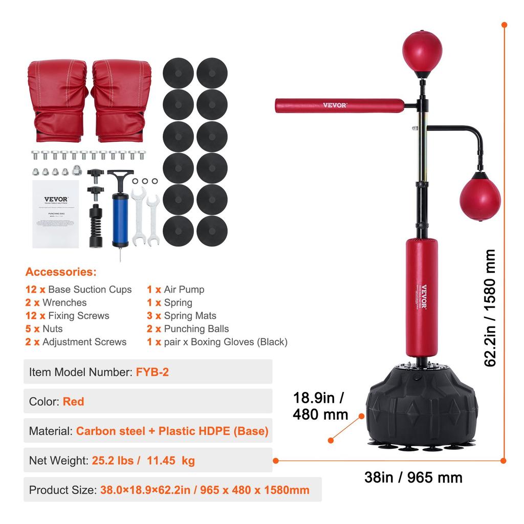 VEVOR Boxing Speed Trainer, Punching Bag with Stand, Reflex Boxing Bag for Teens & Adults