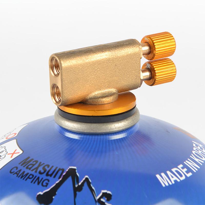 Gas Burner Camping Gas Stove Safety Switch Double Head Inflatable Valve Adapter for Flat Liquefied