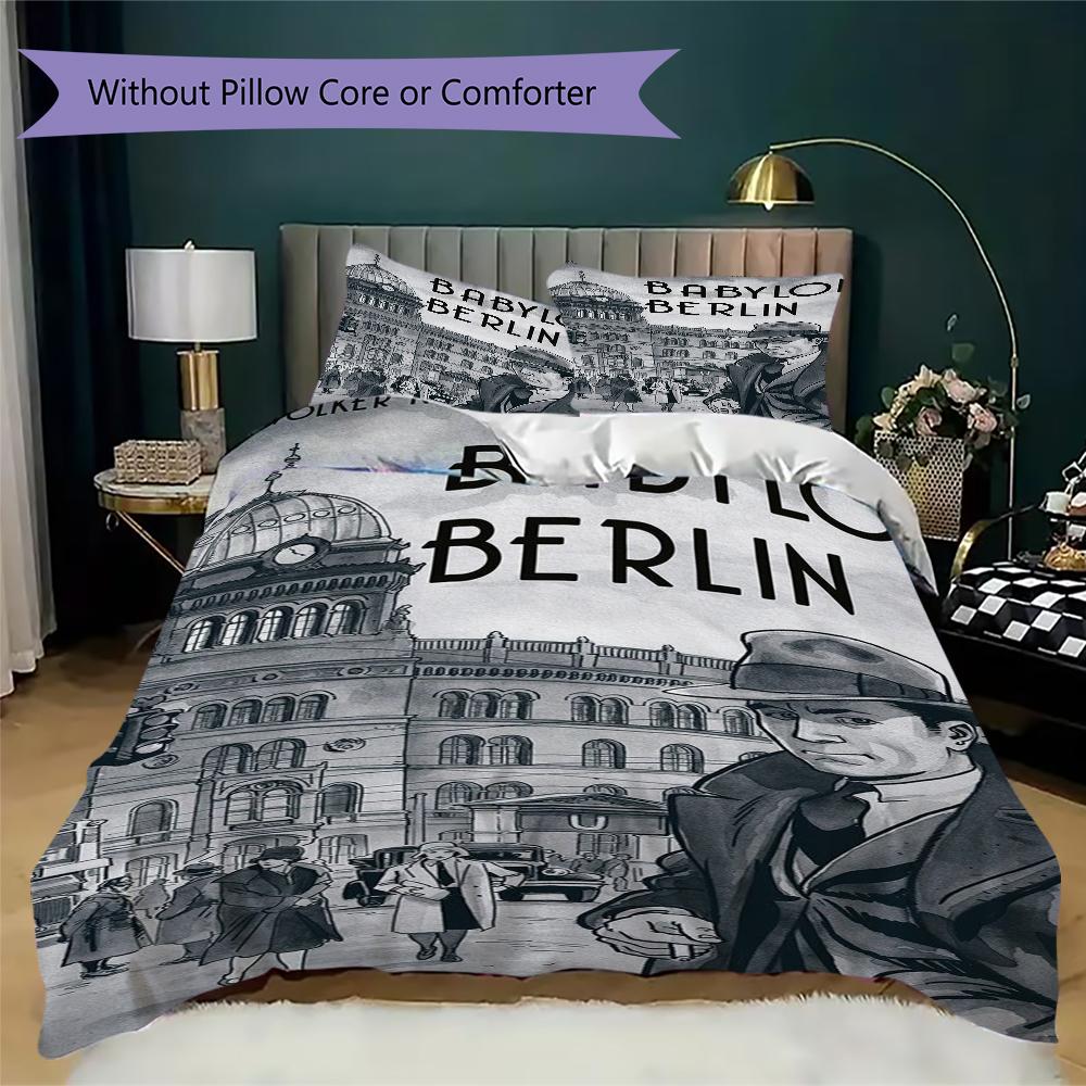 Babylon Berlin Pattern Bedding,Quilt Set Quilt Cover Pillowcase Home Birthday Gift(1 * Duvet Cover + 2 * Pillowcase, Without Core)_lx