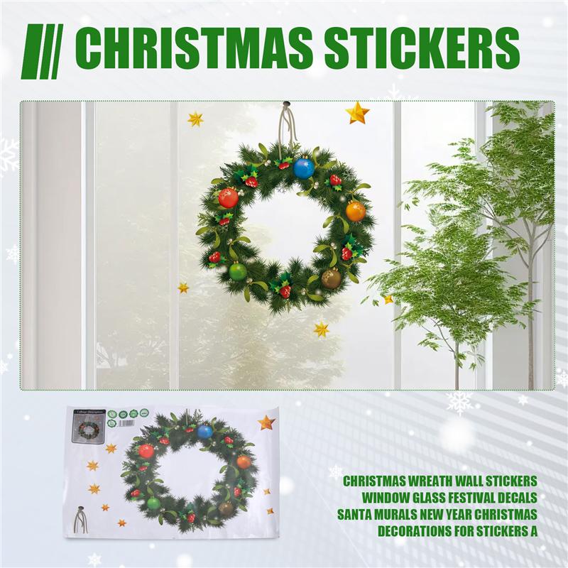 

AEE2-Christmas Wreath Wall Stickers Window Glass Festival Decals Santa Murals New Year Christmas Decorations For Stickers