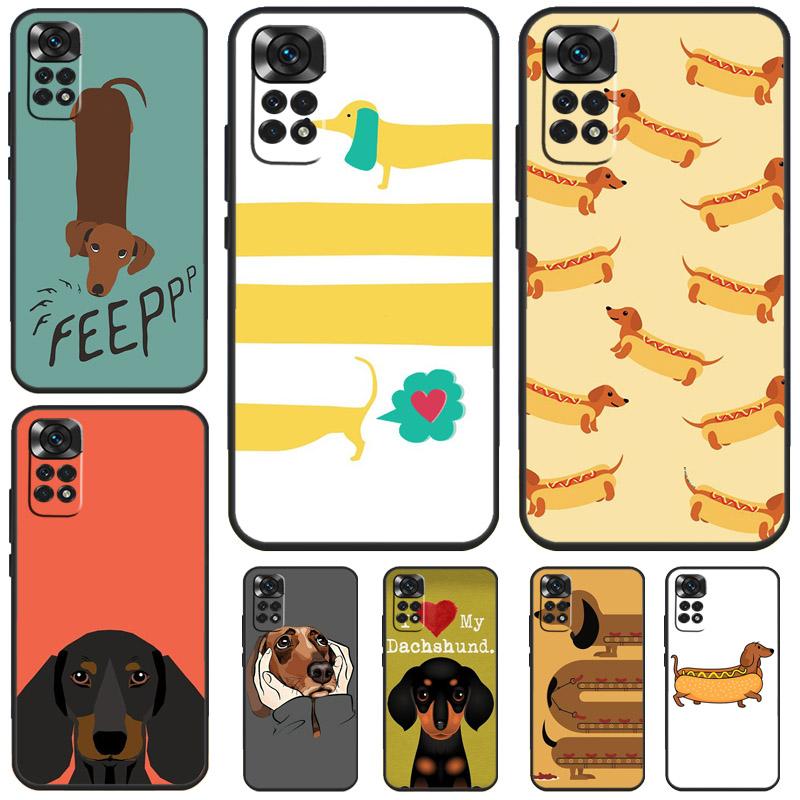 Cartoon Dachshund Sausage Dog Case For Xiaomi Redmi Note 12 11 8 9 10 13 Pro 12S 11S 10S 9S Redmi 13C 9C 10C 12C Cover