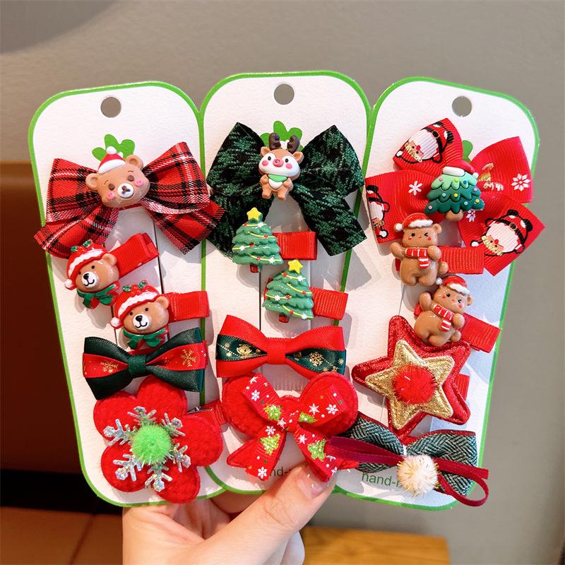 2025 Children's Christmas Hair Clips Set: Santa, Tree & Reindeer (5-Piece)