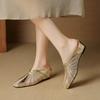 Inner Heightened Mesh Hollow Out Breathable Splicing Wrapped Head Semi-drag Summer New Square-toe Square-heel Slippers