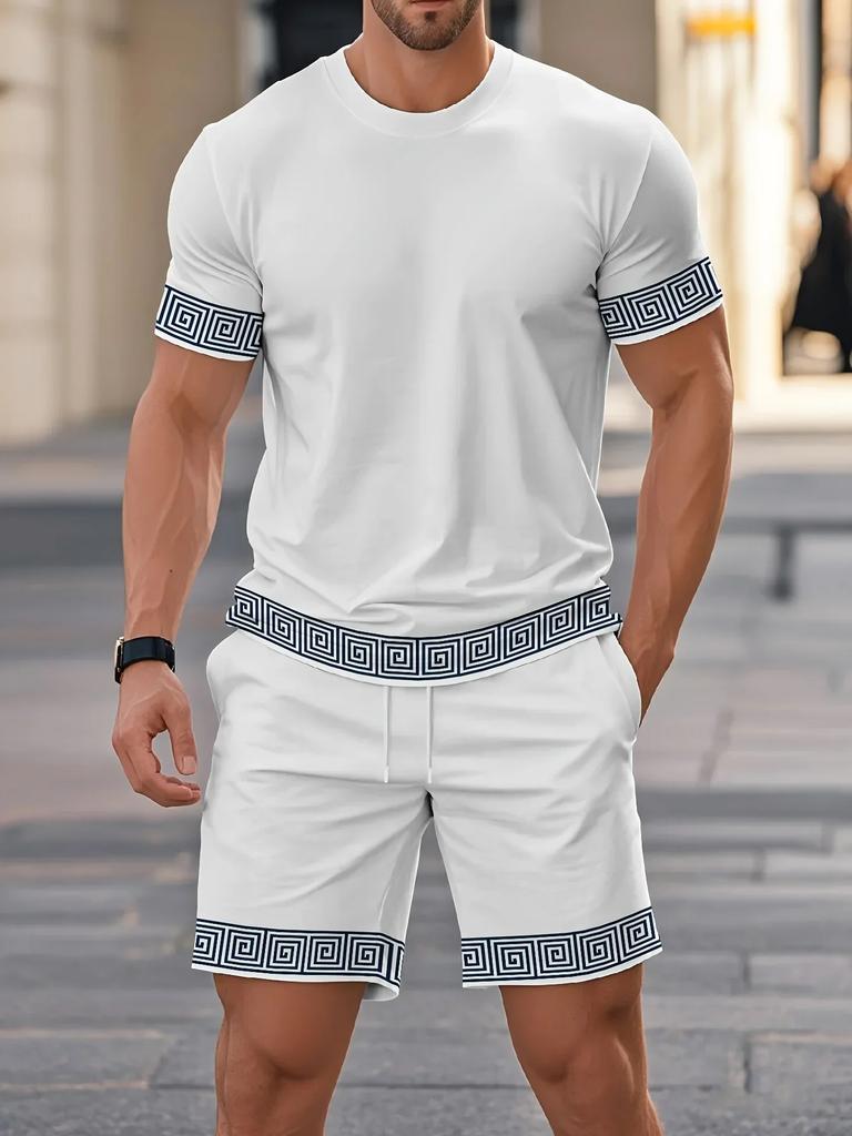 Summer Men's 3D Printed Short Sleeved Shorts Set,Daily Wear, Fashionable Casual Breathable Set