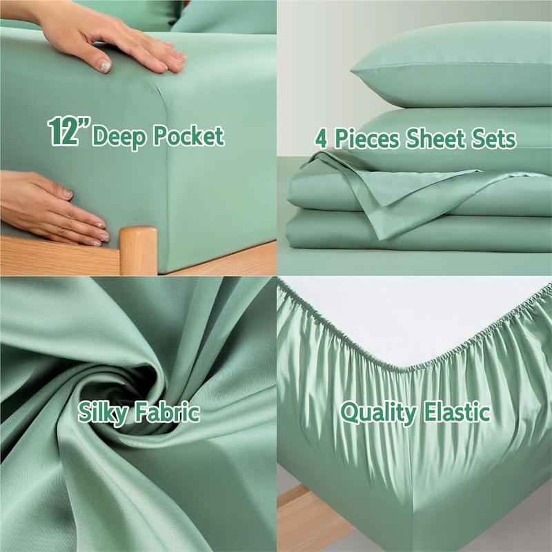 Reines Bambus Bettwäsche Set 4/6 Teile Luxus 100% Bio Bambus Bettwäsche Set Glatt Weich Spannbettlaken Oberlaken Kissenbezug Seidig