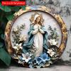 2d Flat 20*20cm, Vintage Virgin Mary Round Wooden Wall Art, Ideal for Home, Office, Bar and Kitchen Decor, Durable Sign for Parties.