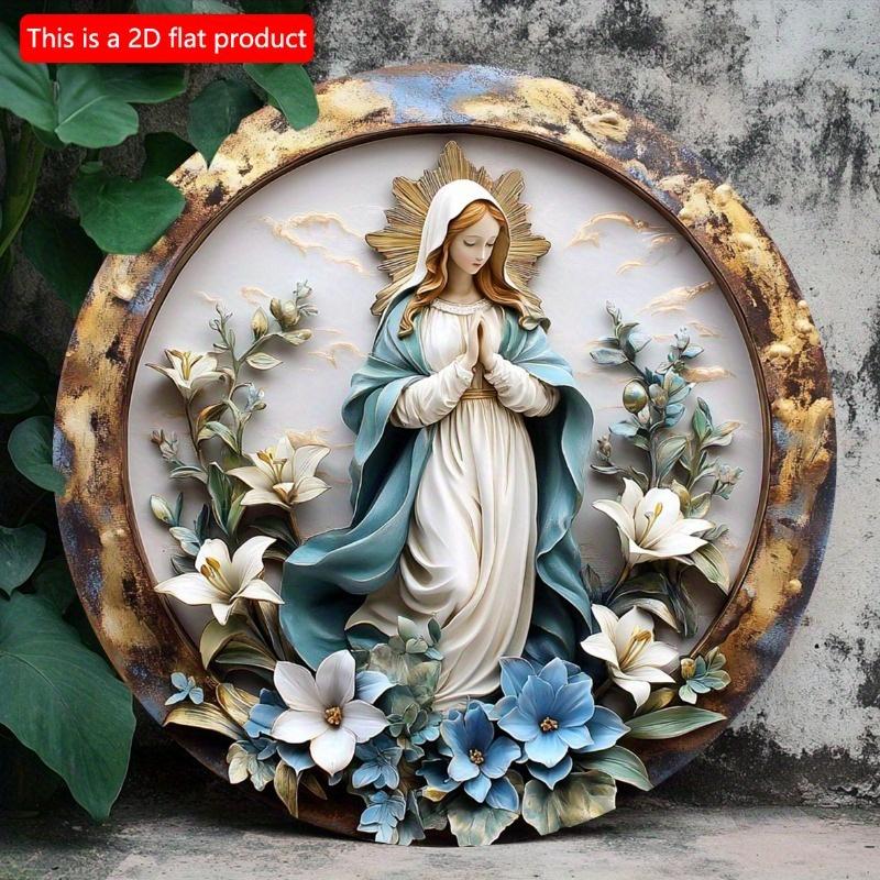 2d Flat 20*20cm, Vintage Virgin Mary Round Wooden Wall Art, Ideal for Home, Office, Bar and Kitchen Decor, Durable Sign for Parties.