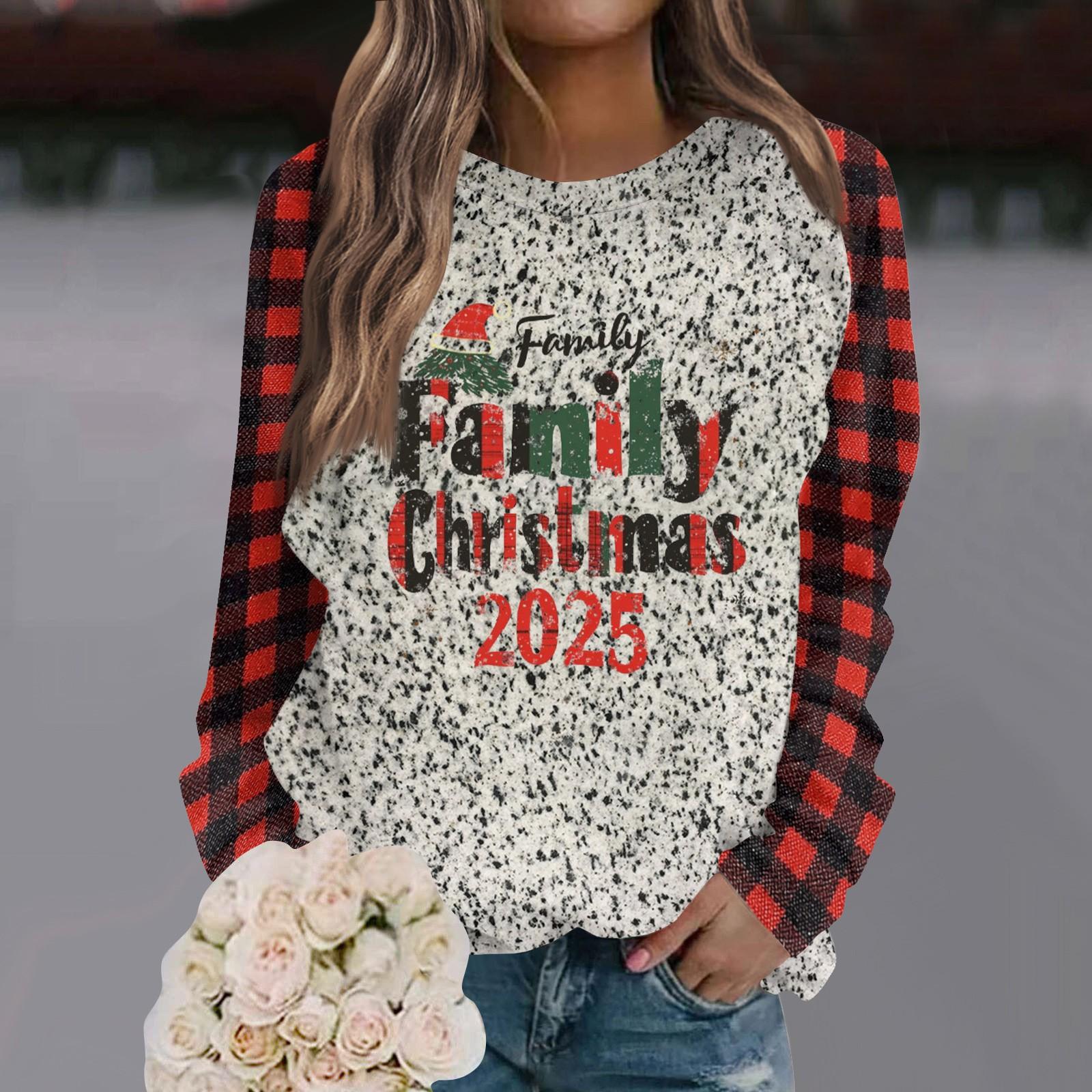 

Женская модная толстовка с круглым вырезом и глубокими рукавами с рождественским принтом XL красный