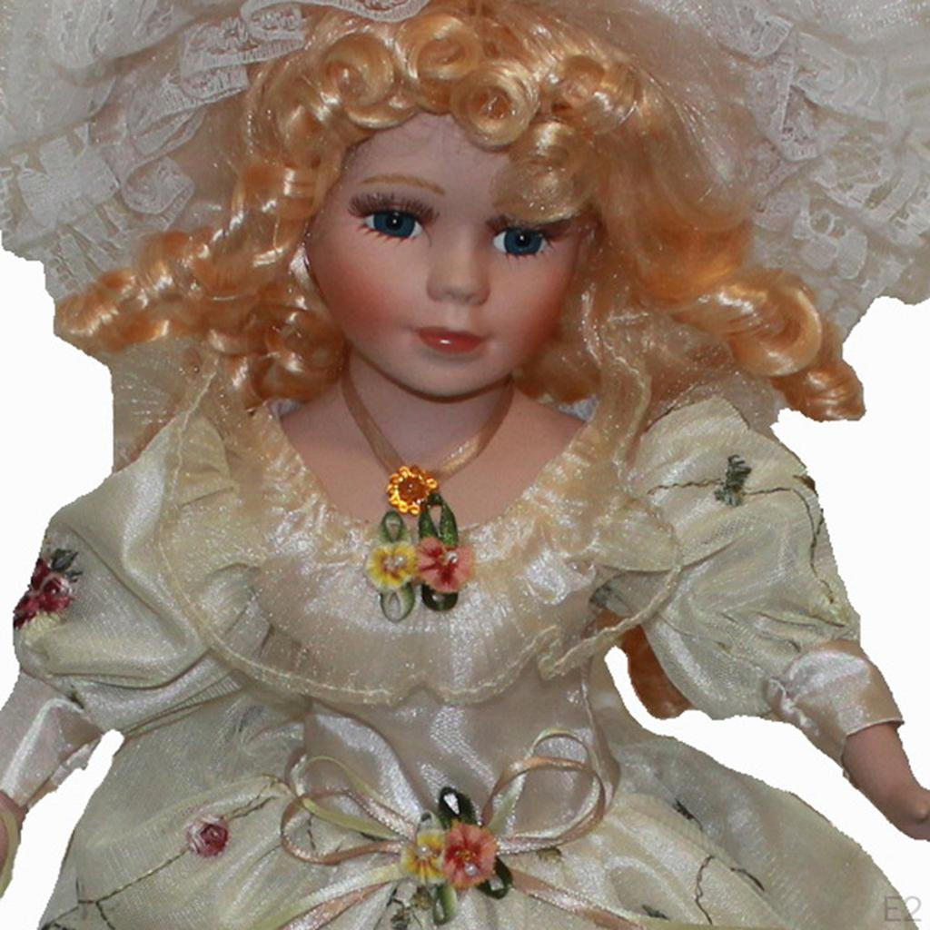 40cm Porcelain Female Doll Figurines Dress Hat Home Decor
