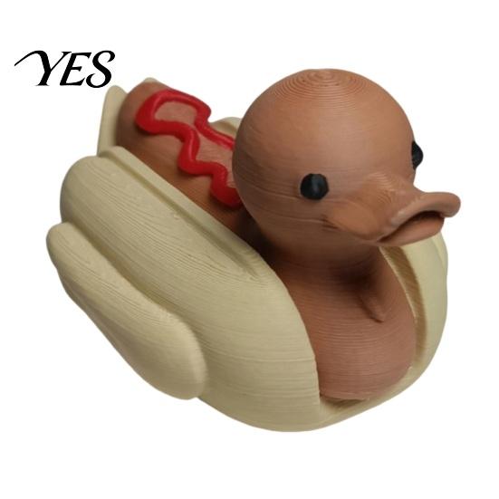 Durable 3D Printed Figure Hot Dog Duck Figurine, Cute Food Animal Sculpture Eye-catching Office Decor with Matte Finish, Funny Mini Desk Toy