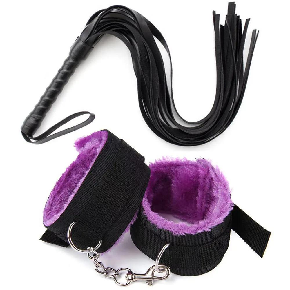 44cm PU Leather Whip Flogger Plush Nylon Plush Sex Handcuffs Bondage Exotic Accessories Toys For Couples Adults Games