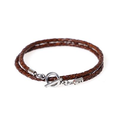Jbans Classic Ring Bar Layered Slim Leather Bracelet (C1902-Ac480Br)