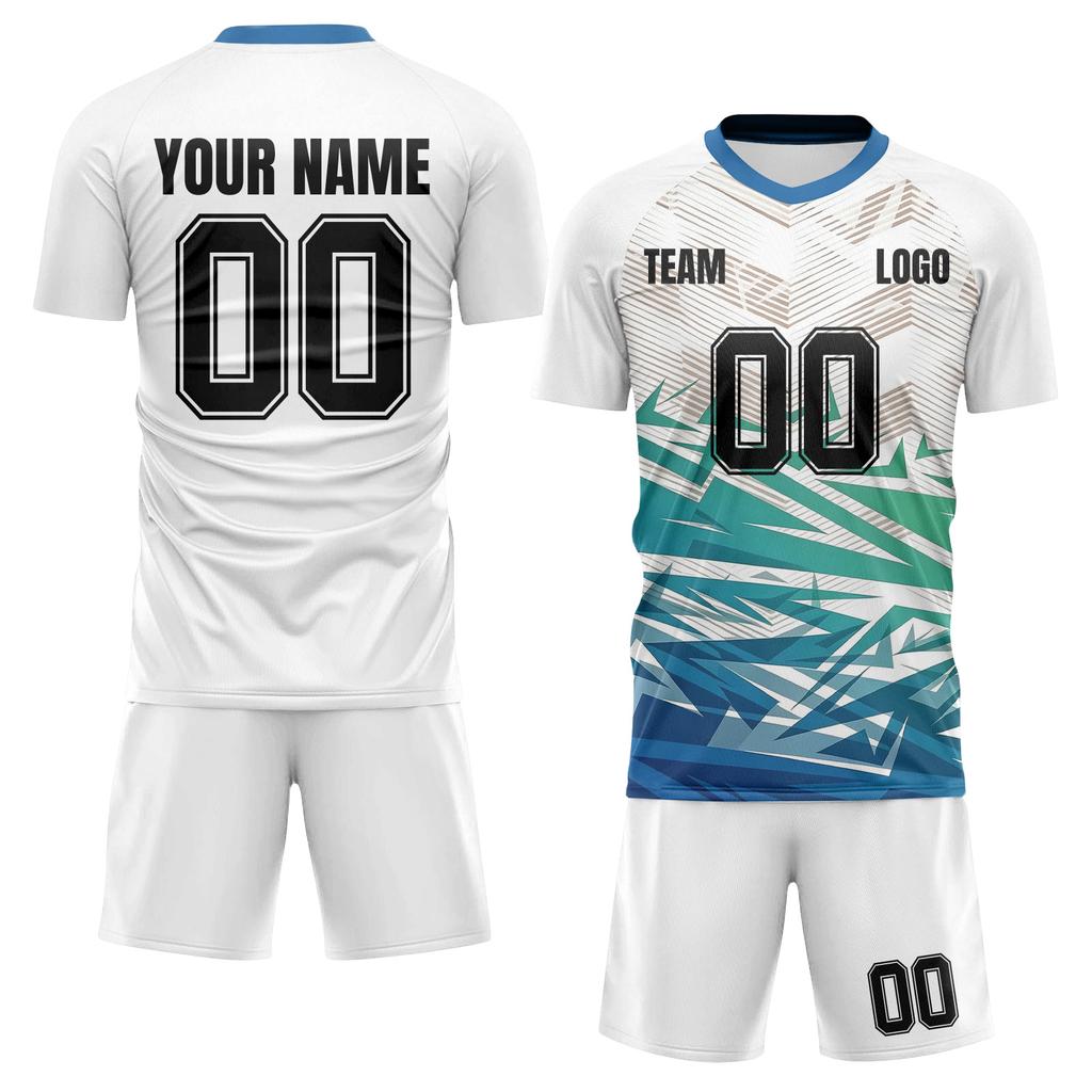 Men’s DIY Short Sleeve Jersey Two Piece Set Athletic Uniform with Geometric Print for Sports Training and Team Activities