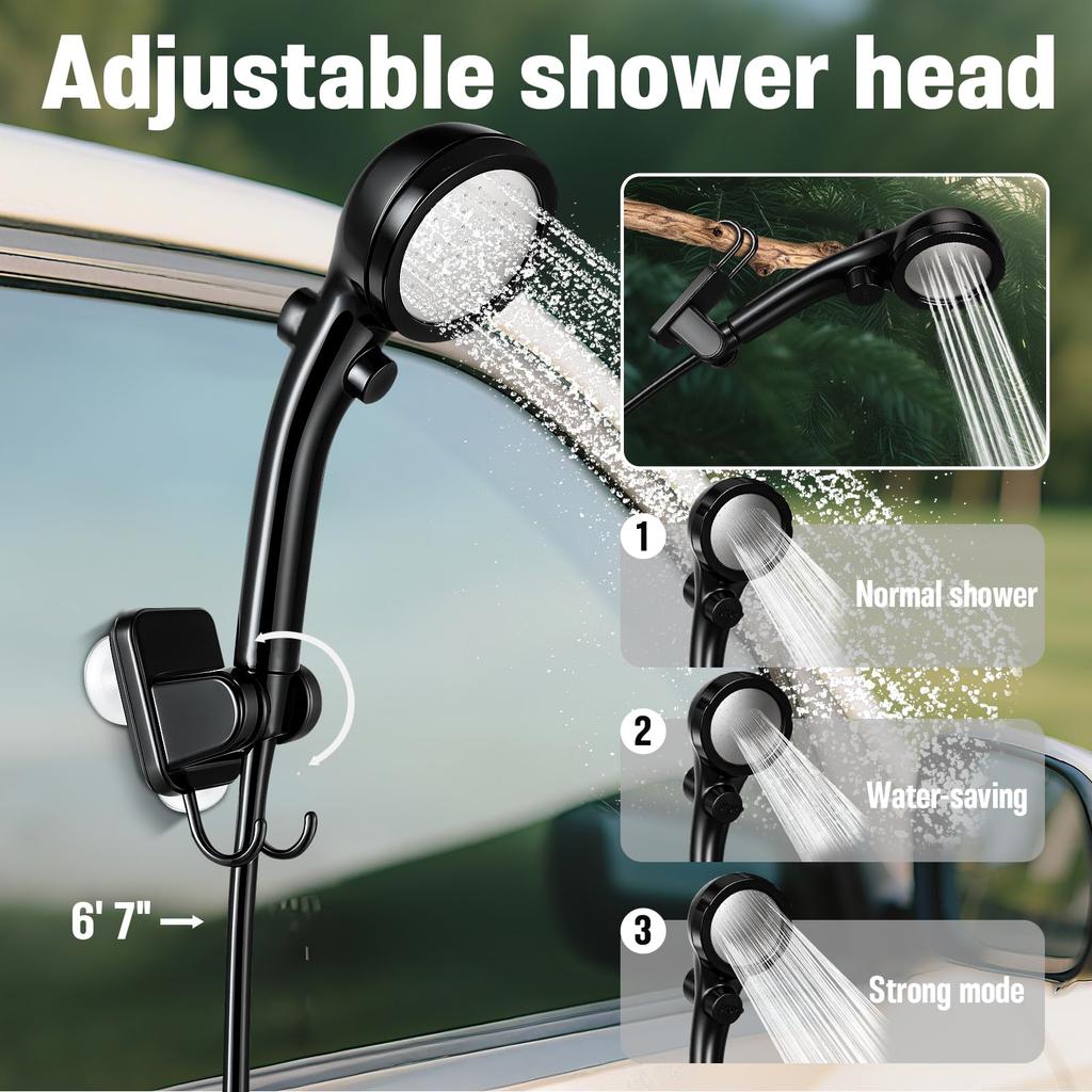 Portable Camping Shower with 6000mAh Gallon Folding Filtered Shower for Car Bathing Outdoor Camping Shower Pump Battery, 5.3 Bucket, Head, Hiking/RV,