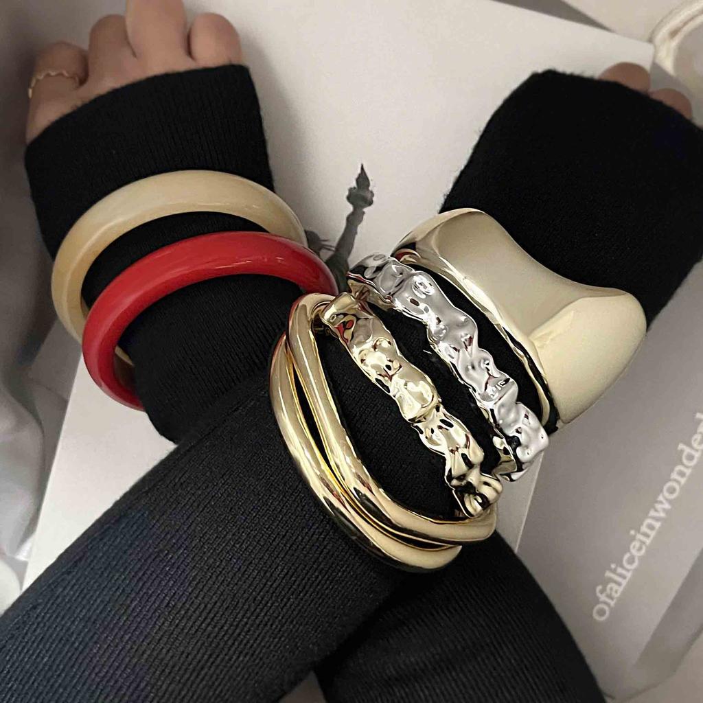 Personalized trend fashion resin CCB geometric round asymmetric opening women's seven-piece bracelet