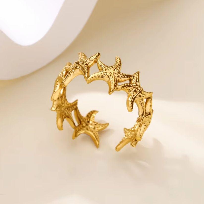 Starfish Rings For Women Gold Color Stainless Steel Starfish Ring Femme Christmas Wedding Jewelry Gift